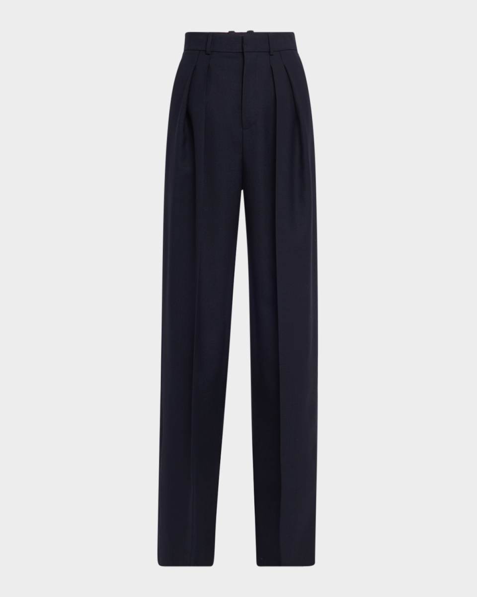 Double-Pleated Straight-Leg Wool Pants